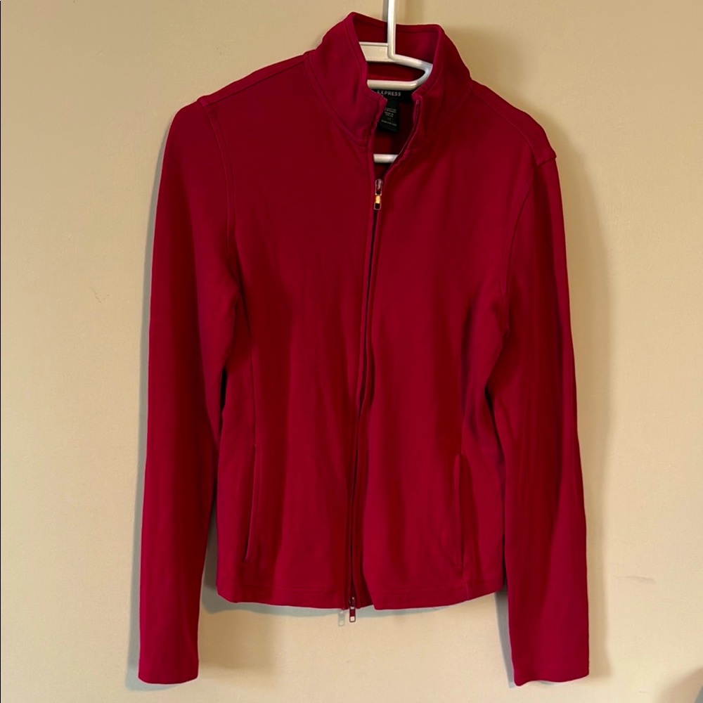 Express red zip-front jacket size M juniors EUC 95% cotton 5% Spandex